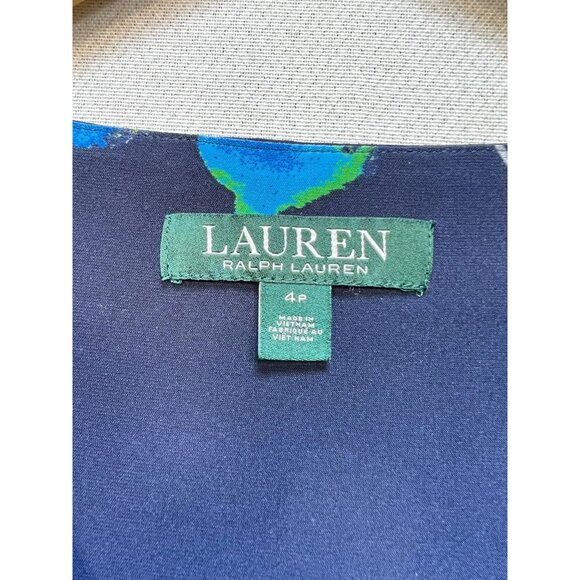 Lauren Ralph Lauren Womens Ruched Wrap V Neck Dress Cap Sleeve Sz 4P Navy Floral - Picture 3 of 10